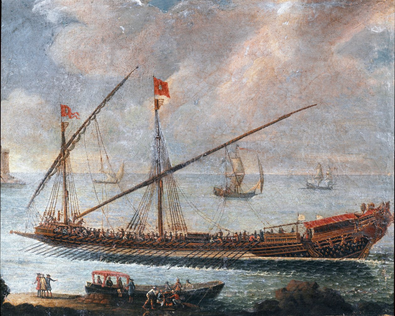 Galley opouštějící přístav v Janově (malba od Unknown artist