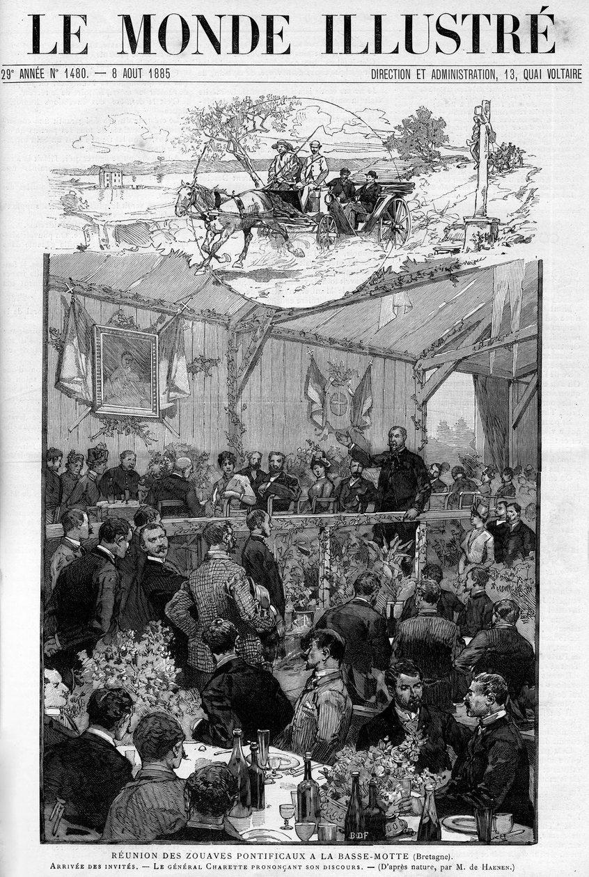 Projev generála Charetta na setkání pontifikálních Zouaves na Basse Motte v Bretani, In „The Illustrous World 1885“. od Unknown artist