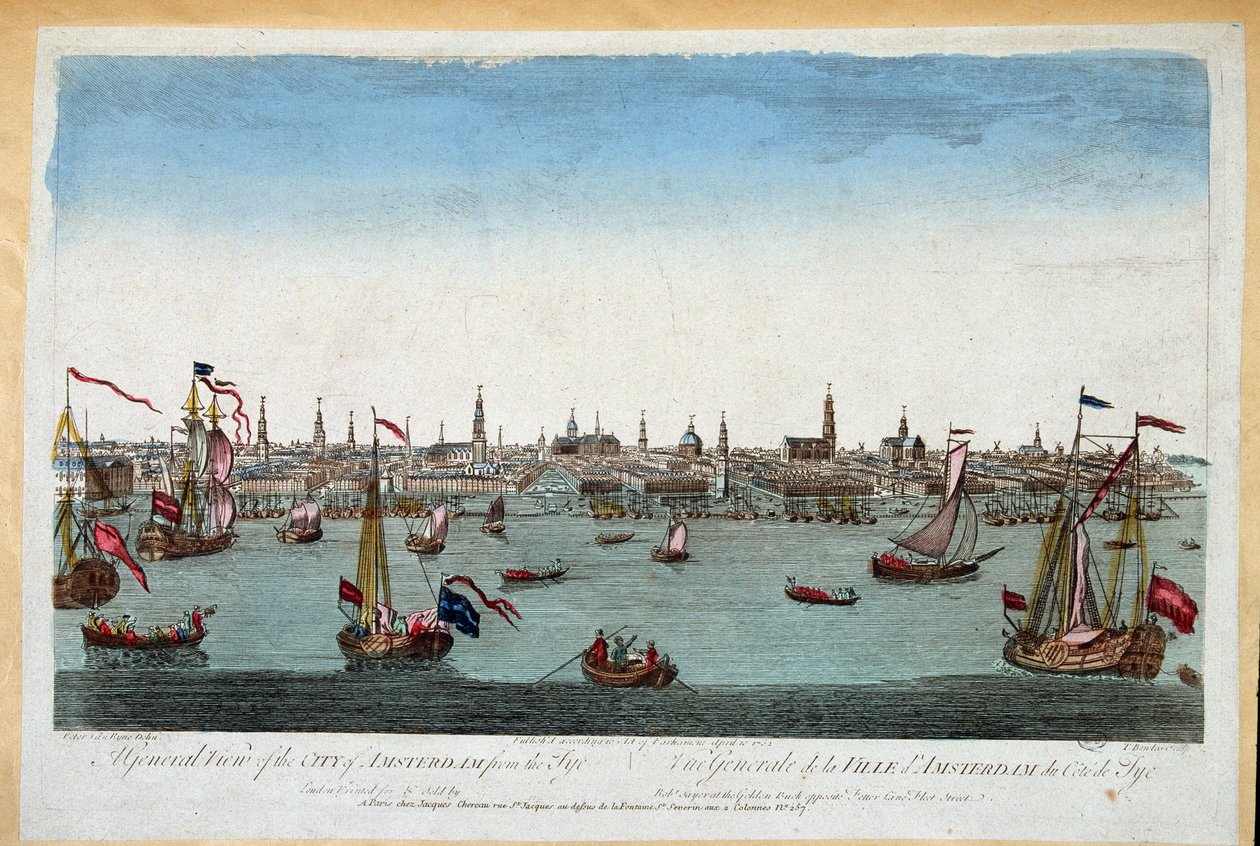 Celkový pohled na Amsterdam od moře 18. století (rytina) od Unknown artist