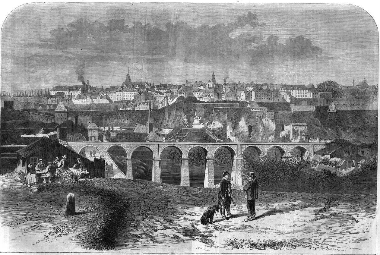 Celkový pohled na město Lucemburk. Gravírování v „The Illustrous Universe“ od Unknown artist