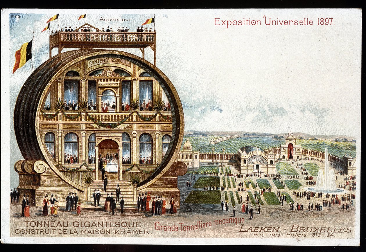 Giganteskní sud - Maison Kramer - 1897 Světová výstava v Bruselu. od Unknown artist