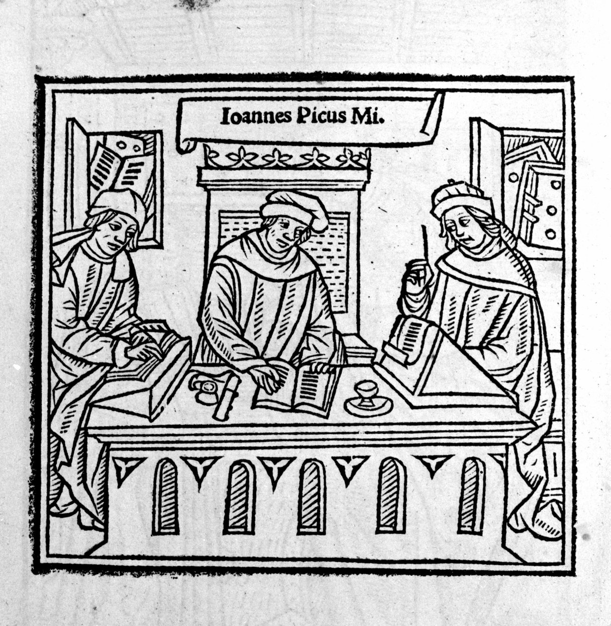 Giovanni Pico della Mirandola (Jean Pic de la Mirandole) se svými dvěma žáky - v "Epistole auree" "" z roku 1555 od Unknown artist