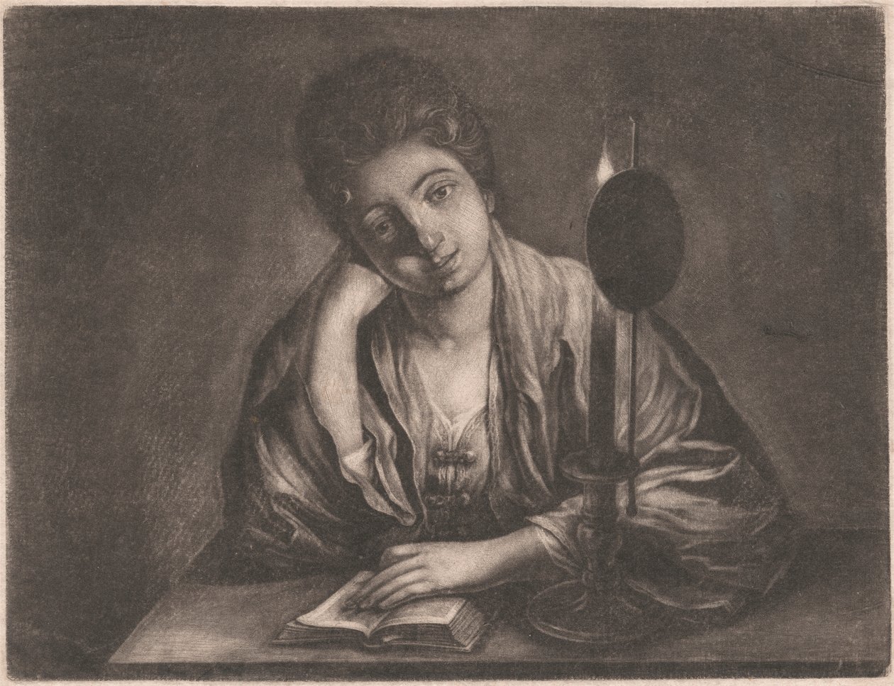 Dívka čte při svíčkách od Unknown artist