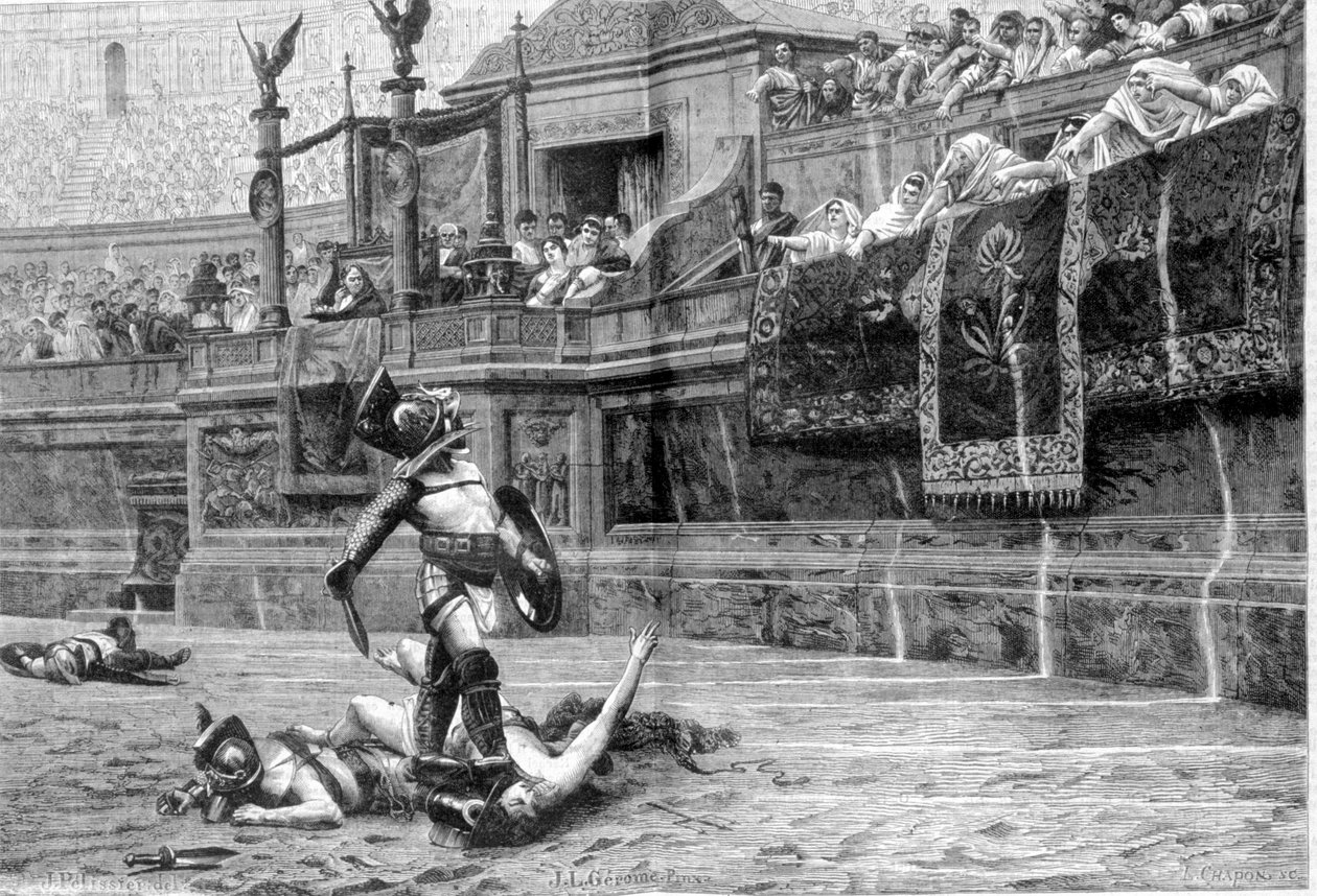 Gladiátorská bitva v římských dobách po obraze J L Gerome od Unknown artist