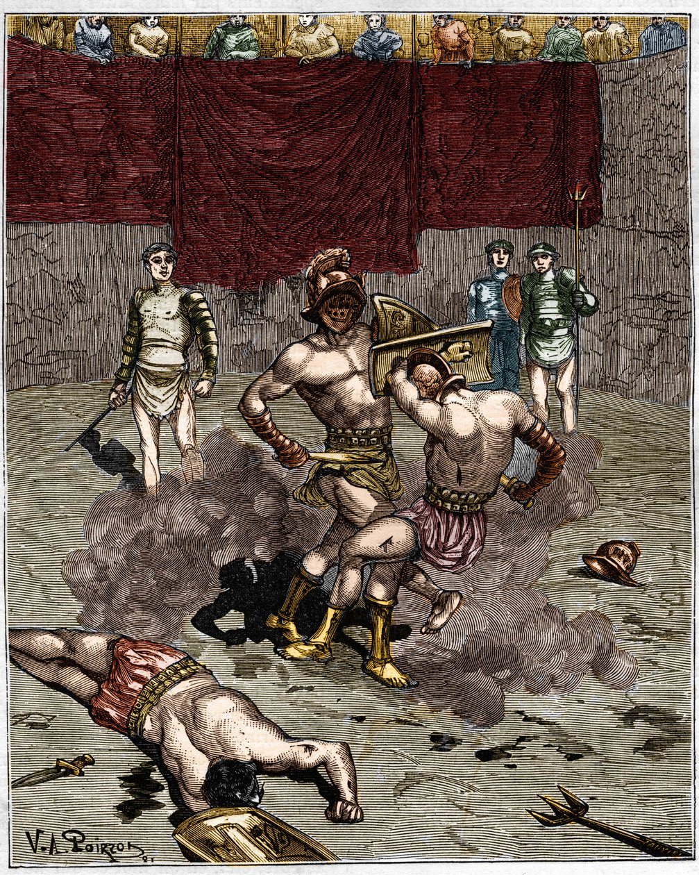 Boj gladiátorů. 19. století rytina. od Unknown artist