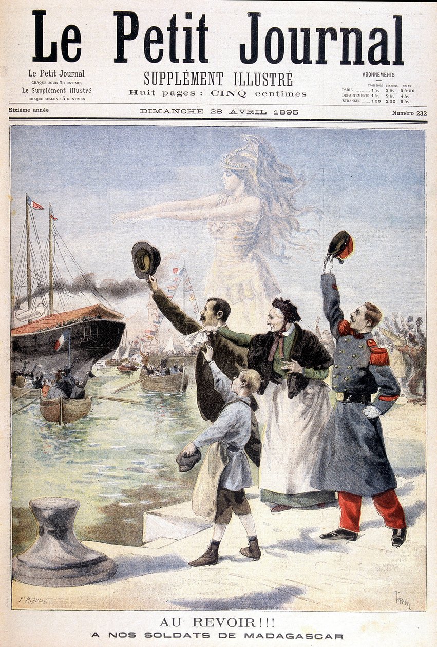 Sbohem našim vojákům z Madagaskaru: odjezd francouzské výpravy na Madagaskar - v „“Le Petité Journal““ z 28.4.1895 od Unknown artist