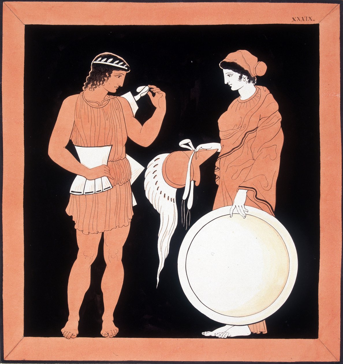 Řecká mytologie: Andromaque předává zbraně svému manželovi. od Unknown artist