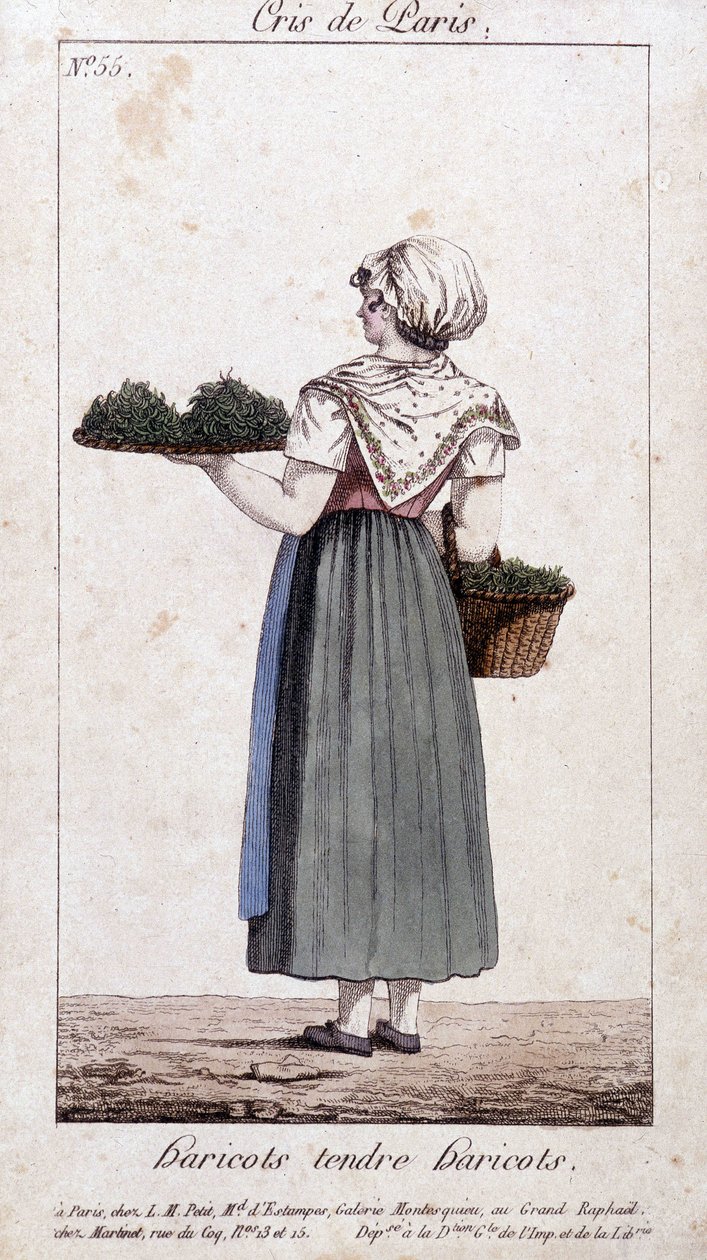 Obchodník se zelenými fazolemi - v „“Cris de Paris“, deb. 19. století od Unknown artist