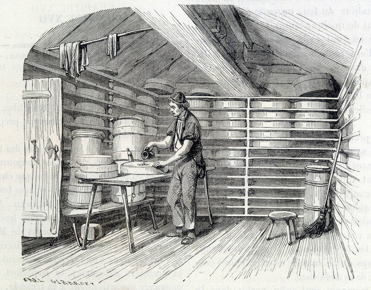 Sýrový obchod Gruyère ve švýcarské chatě (mytí crut) - v „Zázracích průmyslu““ od Louise Figuiera od Unknown artist