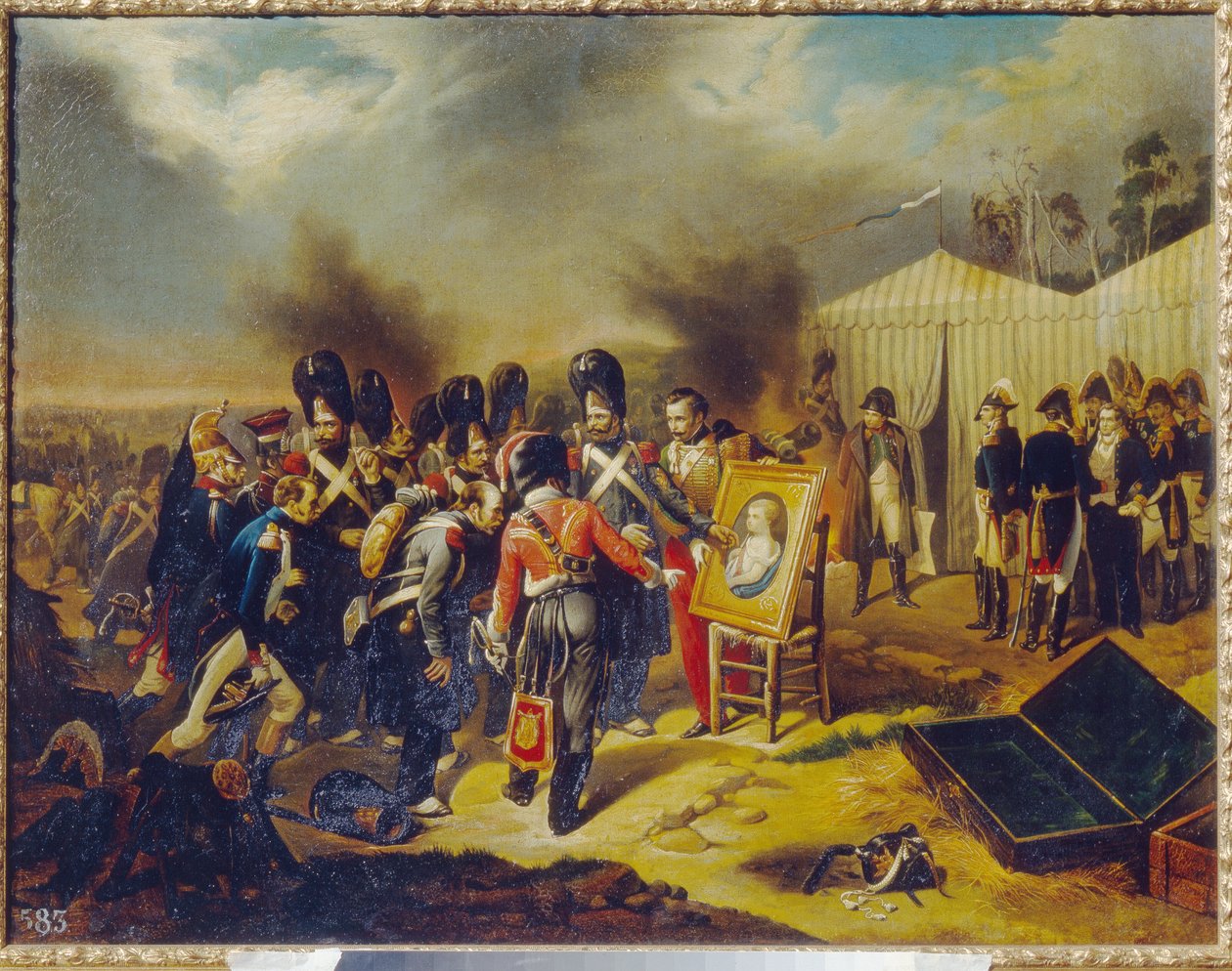 Napoleonské války, ruské tažení (1812): Královská garda Napoleona I. obdivovala portrét císařova syna, Napoleona II. vévody z Reichstadtu a římského krále (1811-1832), přezdívaného Aiglon - Císař sleduje scénu stojící před svým stan od Unknown artist
