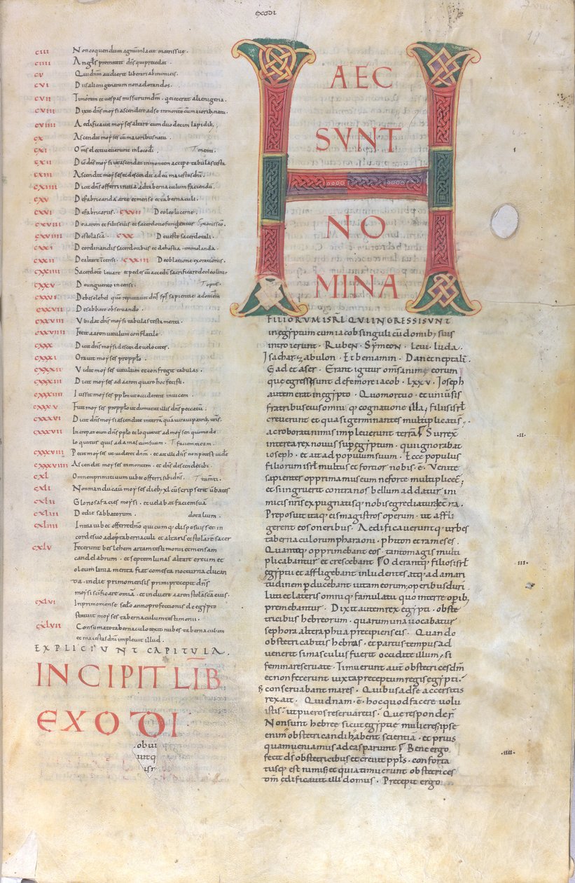 Haec sunt nomina: Iniciála knihy Exodus, 11. století (miniatura, blánový rukopis) od Unknown artist