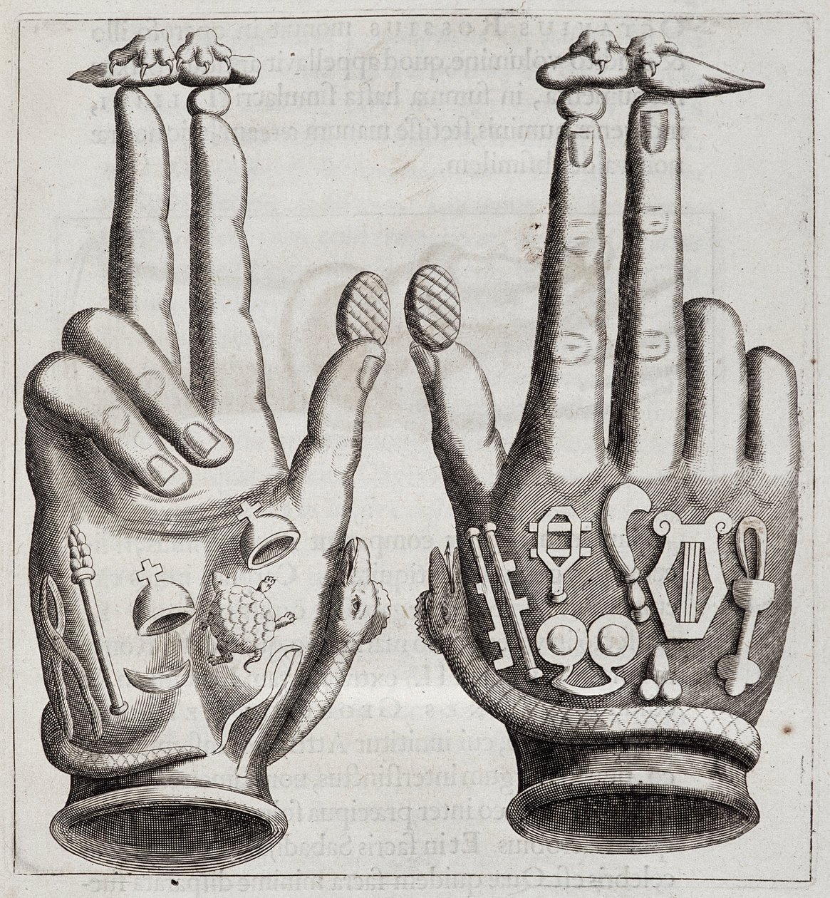 Ruce v „Mensae Isiaca“ (projev Velké Matky bohů, jejích pečetí, jejích šperků a amuletů a některých jejích postav) od Unknown artist