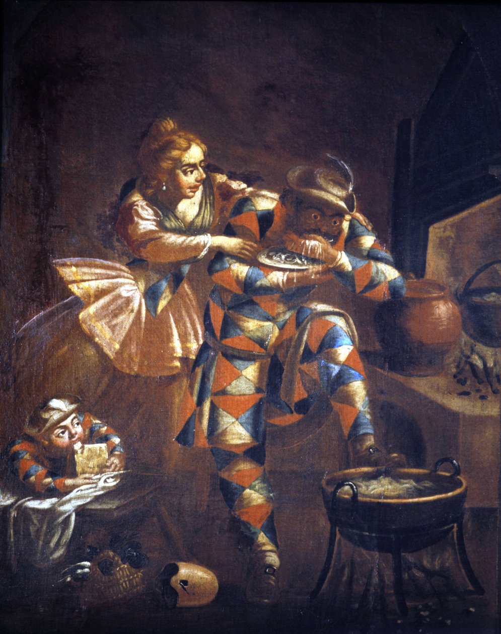 Harlekýn žrout. Vždy se snaží ulovit něco k jídlu, symbol bídy minulých staletí. Malba 18. století. . Milán od Unknown artist