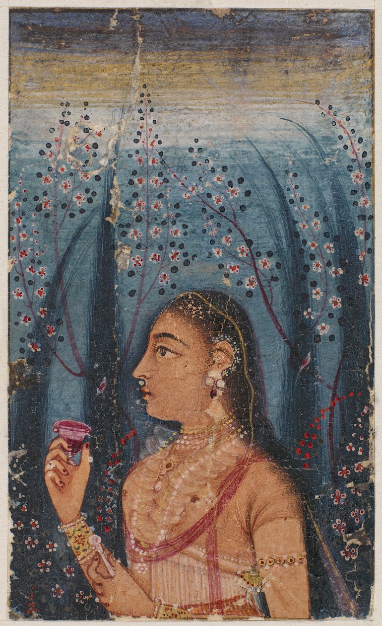 Hlava mladé ženy, mezi kvetoucími stonky od Unknown artist