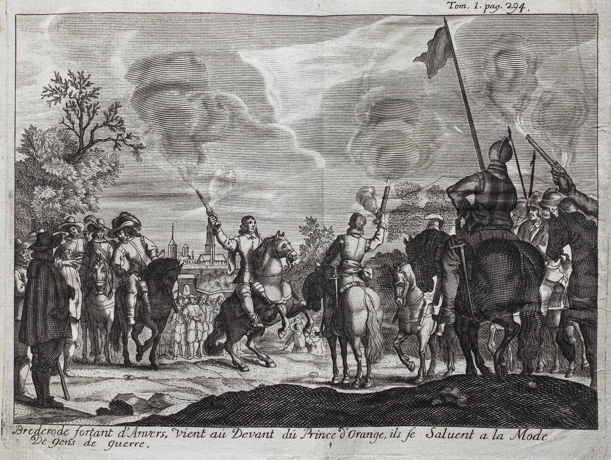 Henri, hrabě z Brederode (Hendrik Graaf van Brederode) (1531-1568), opouštějící Antverpy (Nizozemsko, Nizozemsko), přichází před Viléma I. Oranžsko-Nassauského (Orange Nassau), prince Oranžského (nebo Guillauma Mlčenlivého od Unknown artist