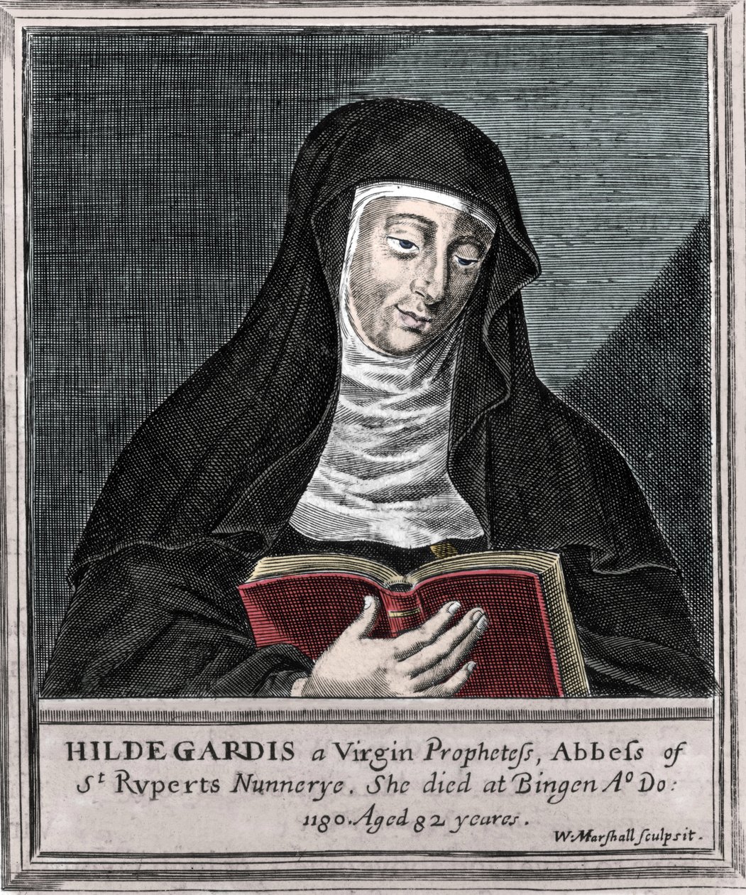 Hildegarda z Bingenu – zobrazení svaté Hildegardy (Hildegardy) (1098-1179) od Bingen““ Rytina 19. století od Unknown artist
