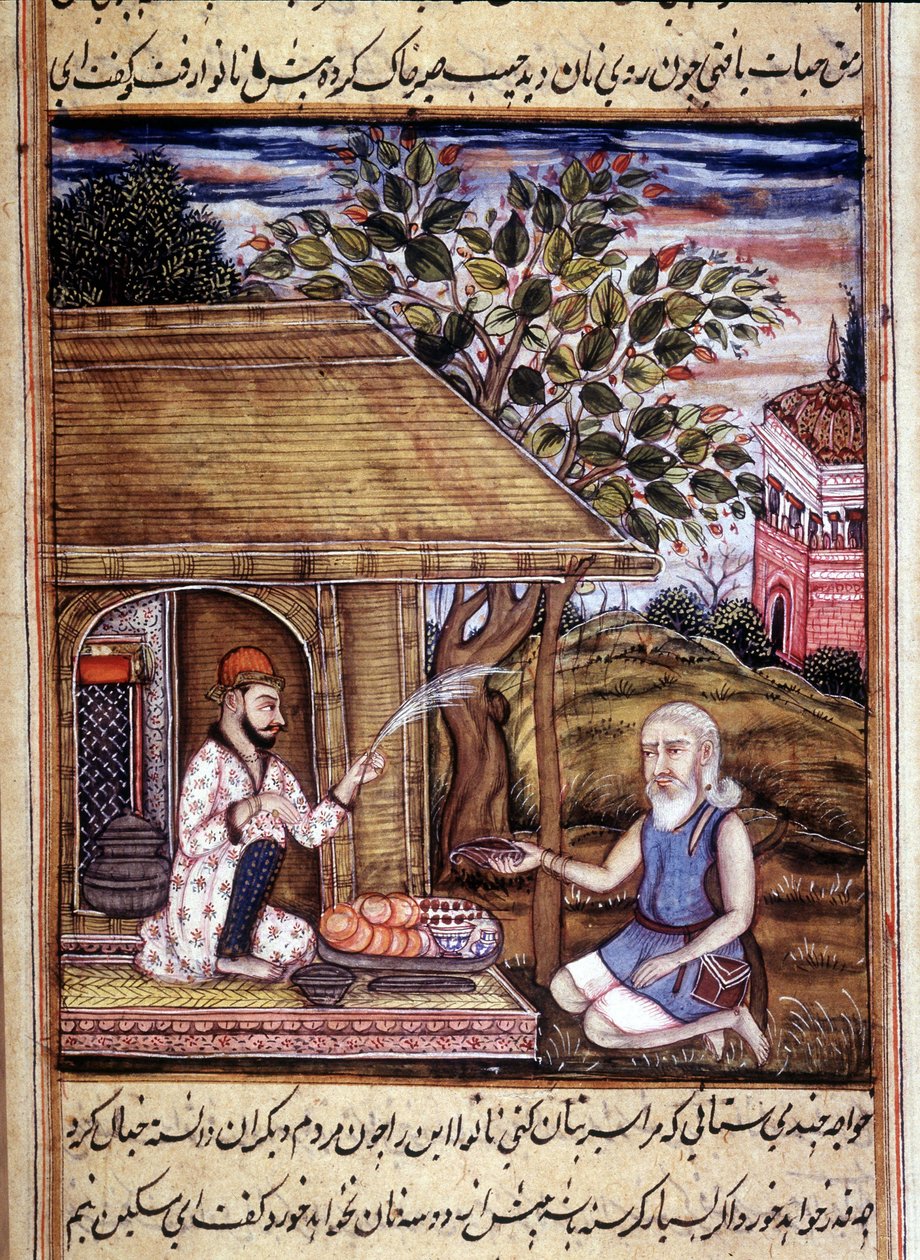 Hinduismus: reprezentace Santona, který dává almužnu. Miniatura z rukopisu z 15. století. od Unknown artist