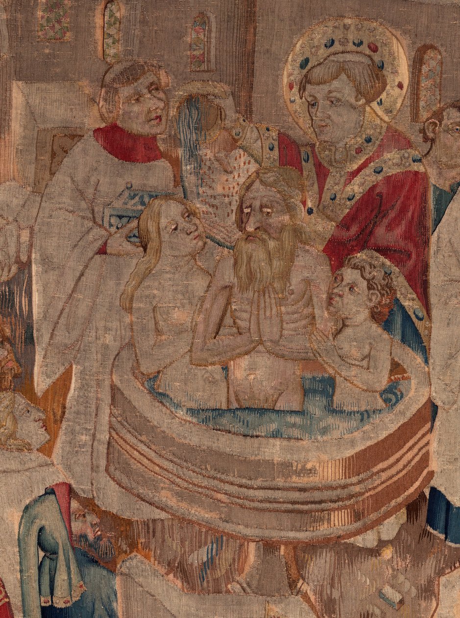 Historie Saint Piat a Saint Eleuthère, scéna 6 Detail uprostřed. Scéna křtu. od Unknown artist
