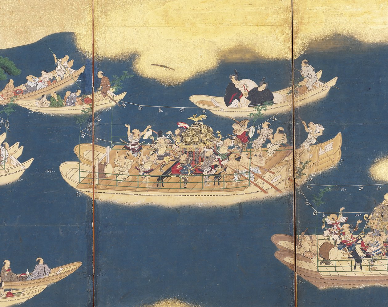 Hiyoshi-Sann? Festival (inkoust, barva a plátkové zlato na papíře, šestipanelové plátno) od Unknown artist