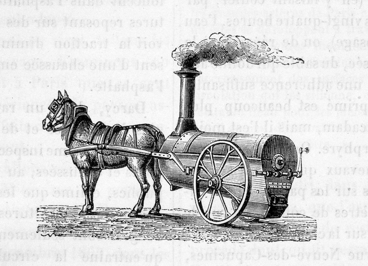 Kůň táhnoucí parní stroj - v „The Wonders of Industry““ od Figuiera od Unknown artist
