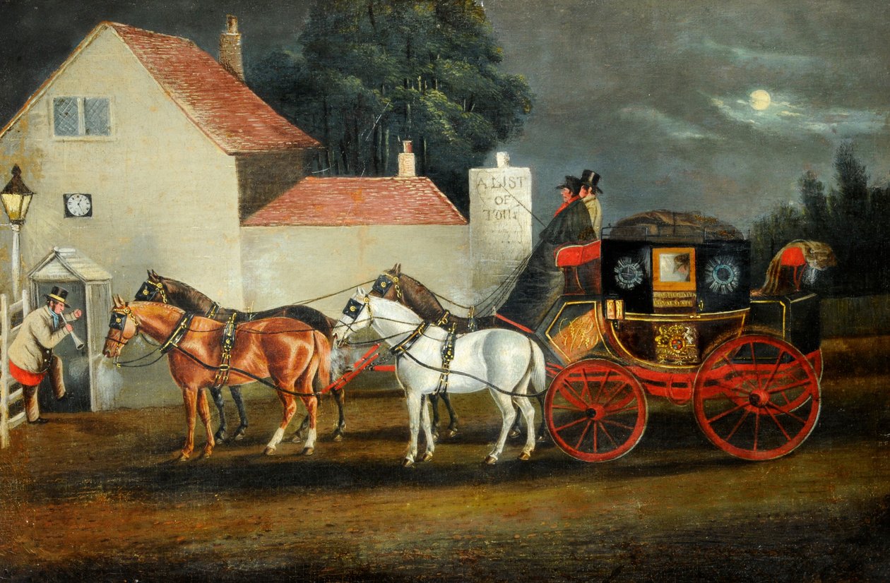 Kočár královské pošty z Hullu a Londýna, asi 1860 (olej na plátně) od Unknown artist