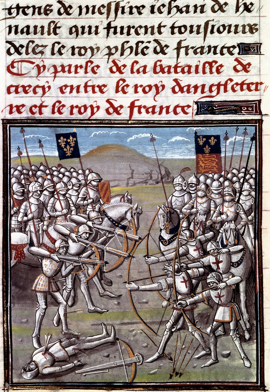 Stoletá válka: Bitva o Crecy dne 26.08.1346 mezi Francouzi a Angličany. Miniatura z Letopisů Jeana Froissarta (1337-1400) od Unknown artist