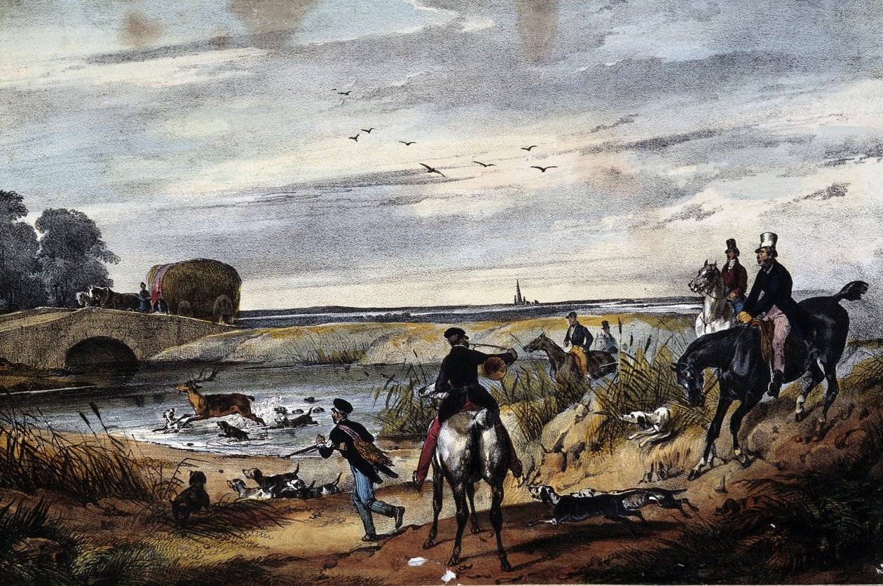 Lovecká scéna - Anonymní rytina, c. 1850 od Unknown artist