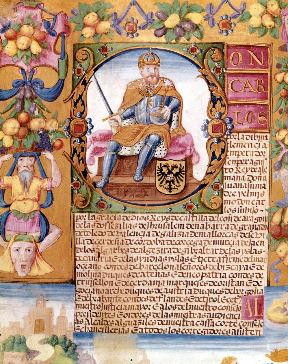 Iluminovaný portrét císaře Karla V. (1500 - 1558). Detail "" exekutoria"" od Unknown artist