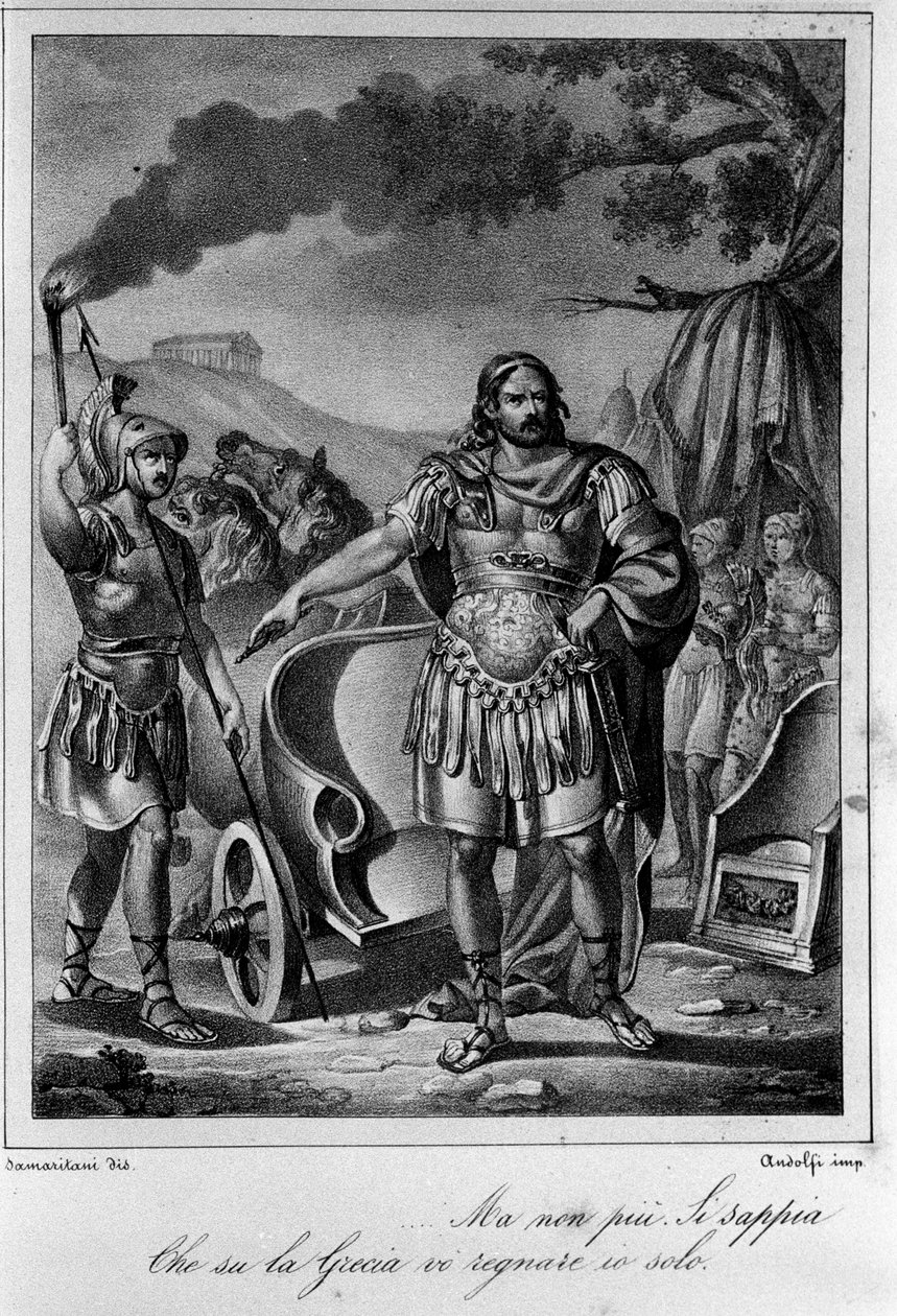 Ilustrace ke scéně 1 dějství IV „“ Ajax““ (Aiace) od italského básníka a dramatika Uga Foscola (1778-1827) 19. století od Unknown artist