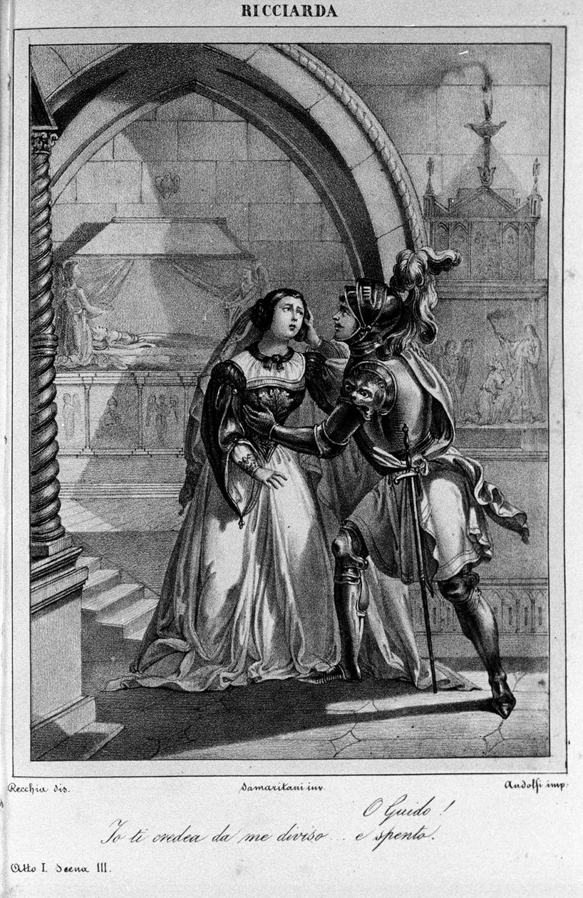 Ilustrace ke scéně 3 dějství I „Ricciarda““ od italského básníka a dramatika Ugo Foscolo (1778-1827) 19. století od Unknown artist