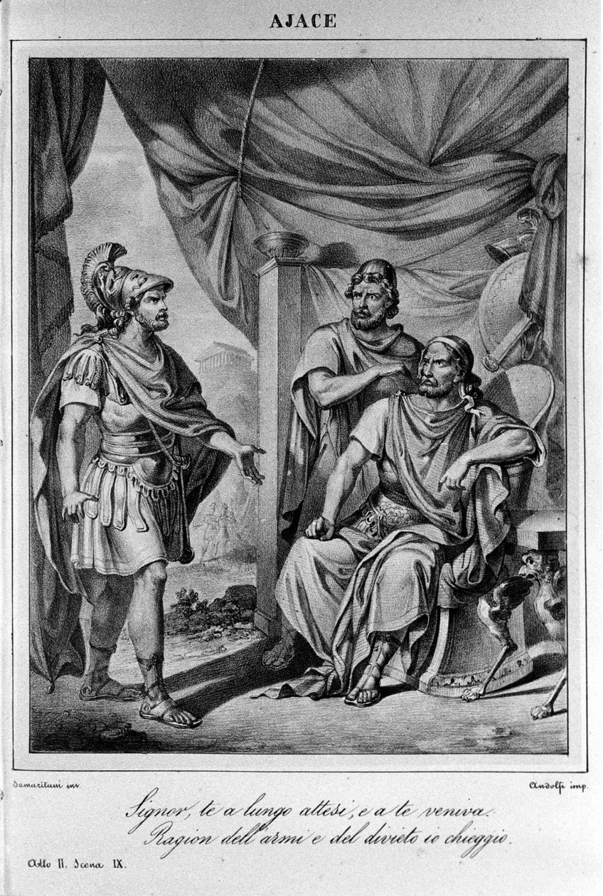 Ilustrace ke scéně 9 dějství II „“ Ajax““ (Aiace) od italského básníka a dramatika Uga Foscola (1778-1827) 19. století od Unknown artist