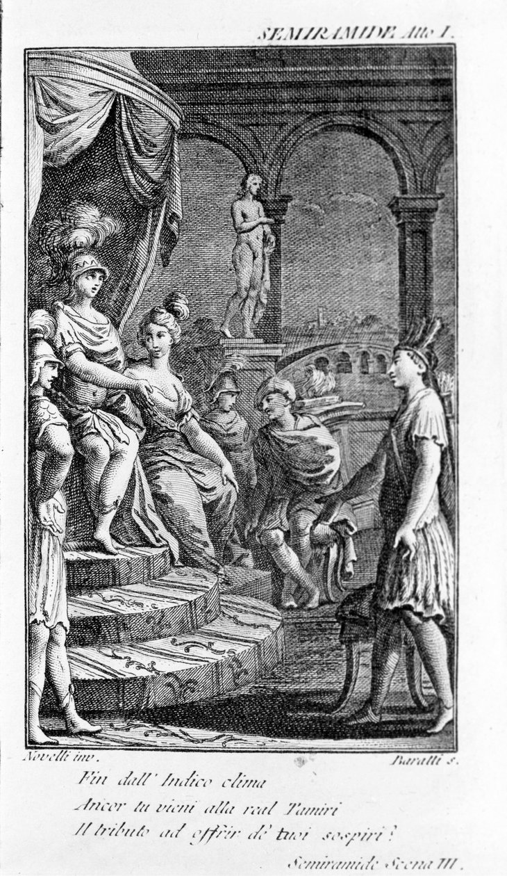 Ilustrace Semiramis, opera Antonia Salieriho (1750 - 1825). Brožura od Pierra Metastase (nebo Peter Metastasius). I. dějství, sc. III. od Unknown artist