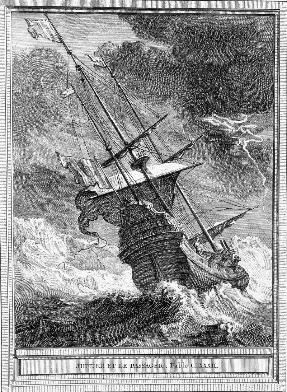 Ilustrace bajky „Jupiter a cestující“ od Jean de La Fontaine od Unknown artist