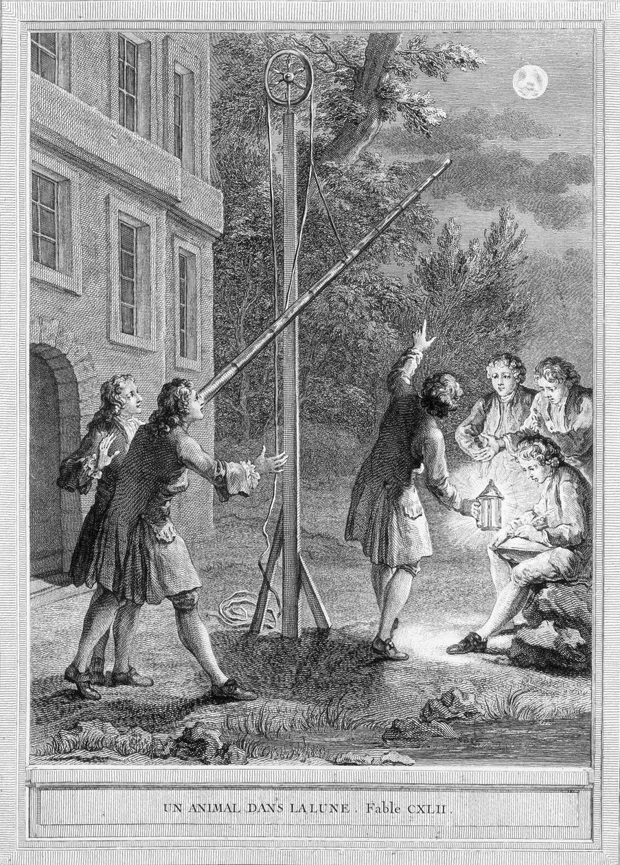 Ilustrace bajky „Un animal dans la lune“ od Jean de la Fontaine od Unknown artist