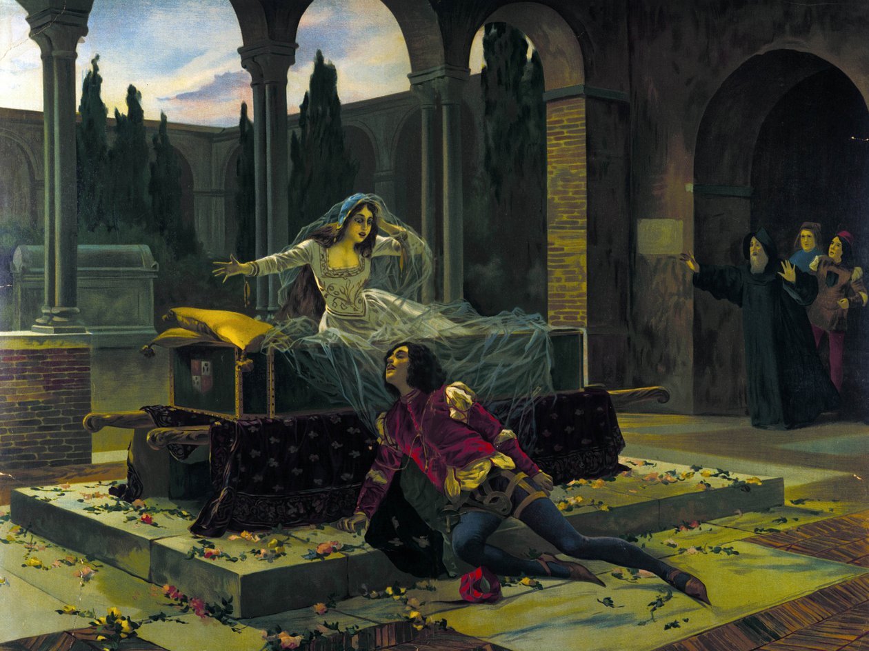 Ilustrace poslední scény baletu „Romeo a Julie“ od Piotra nebo Petra Iljiče Čajkovského (nebo Čajkovského nebo Čajkovského nebo Čajkovského od Unknown artist