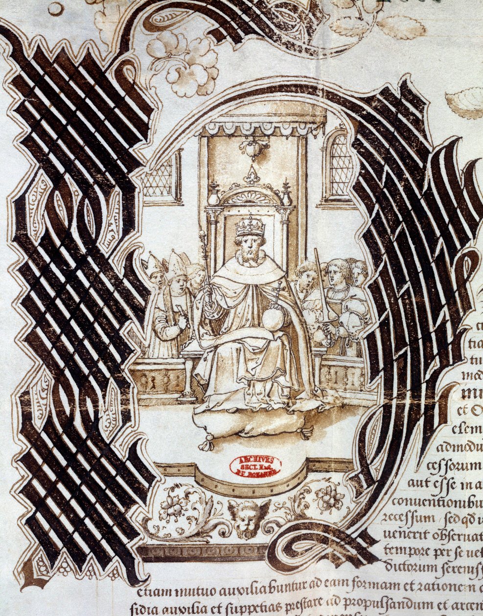 V roce 1522 podepsal Karel V. s anglickým králem Jindřichem VIII. (1491-1547) Windsorskou smlouvu, předpovídající invazi do Miniatury Francie z rukopisu zobrazujícího Jindřicha VIII. 1532 Paříž, Národní archiv od Unknown artist