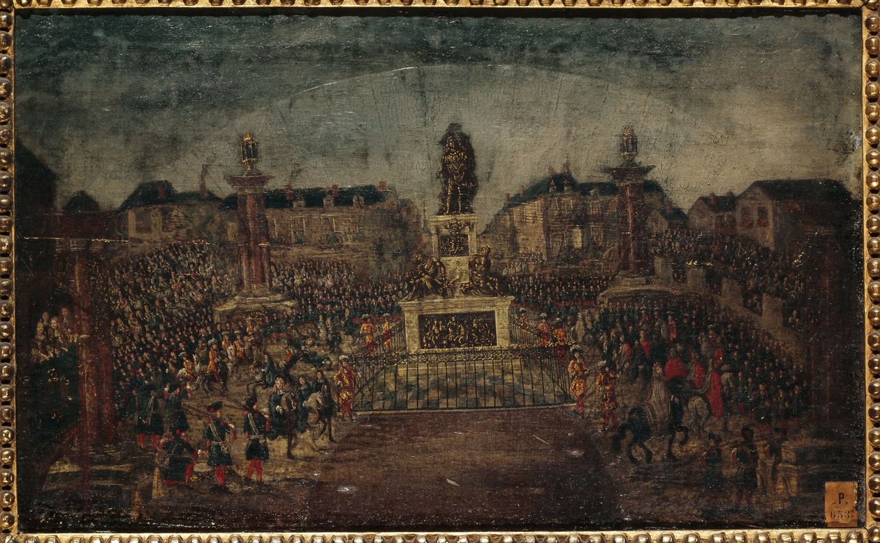 Slavnostní odhalení sochy Ludvíka XIV., Place des Victoires, dnešní 1. a 2. arrondissemets, 28. března. od Unknown artist