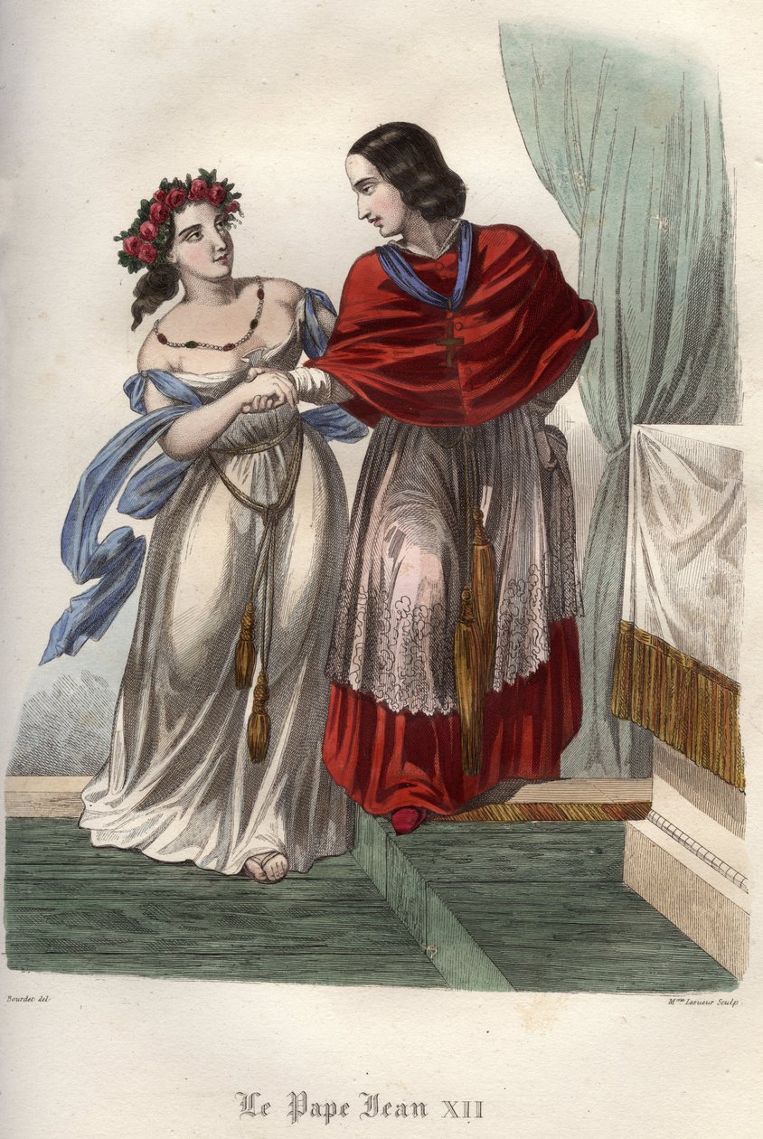 Incest: Papež Jan XII (asi 937-964) se svou pramatkou a údajnou milenkou Maroziou (Mariuccia, Mariozza) (asi 890-936). od Unknown artist