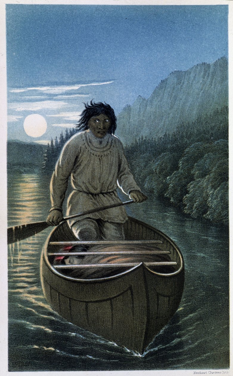 Indická kanoistika za úplňkové noci - v „Exploration of the Labrador Peninsula“, od Hind od Unknown artist