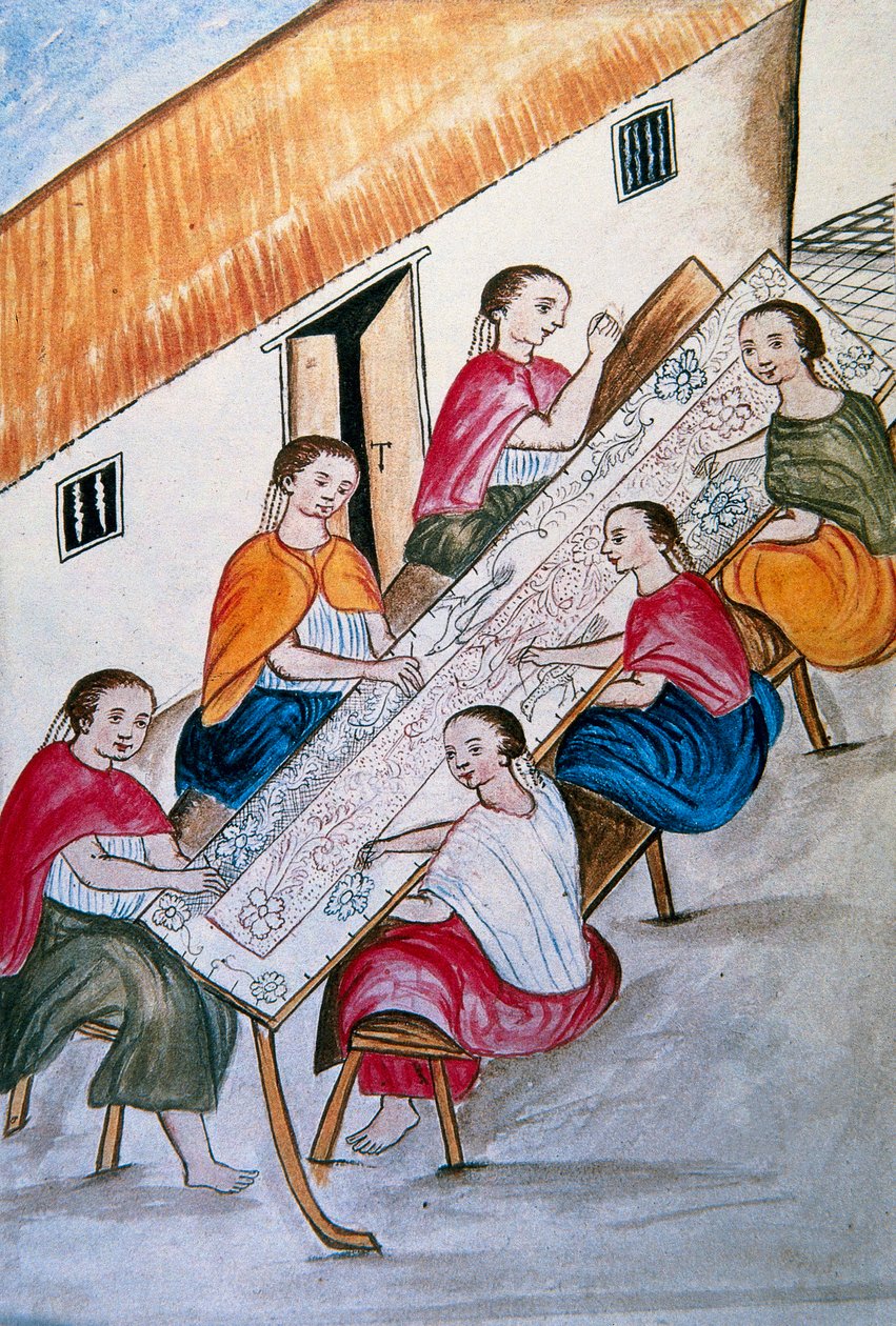 Indičtí šicí dělníci, z knihy „Trujillo del Peru“ nebo „Códice Martínez Compañón“, od Baltazara Martineze Compañóna y Bujandy, biskupa z Trujillo (1782-1785) od Unknown artist