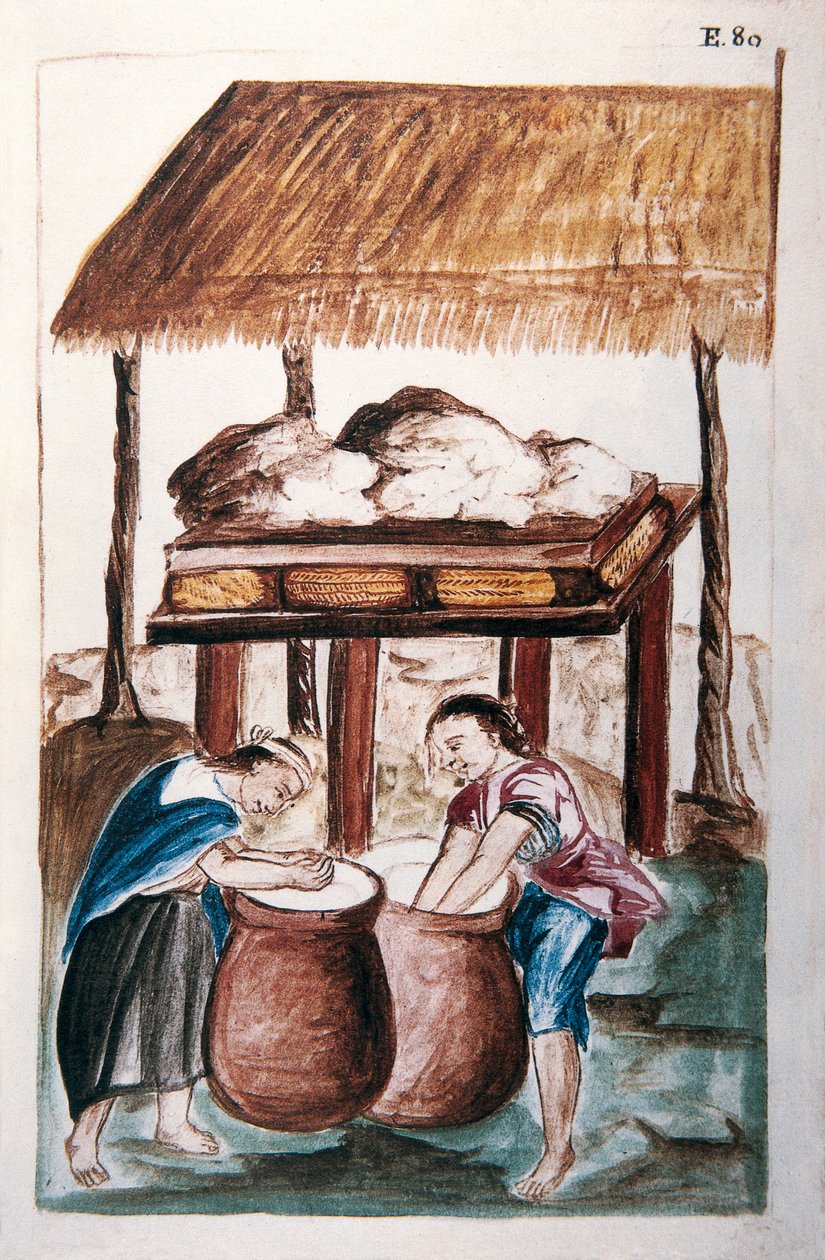 Indiáni vyrábějící sýr, z knihy „Trujillo del Peru“ nebo „Códice Martínez Compañón“, od Baltazara Martineze Compañóna y Bujandy, biskupa z Trujillo (1782-1785) od Unknown artist