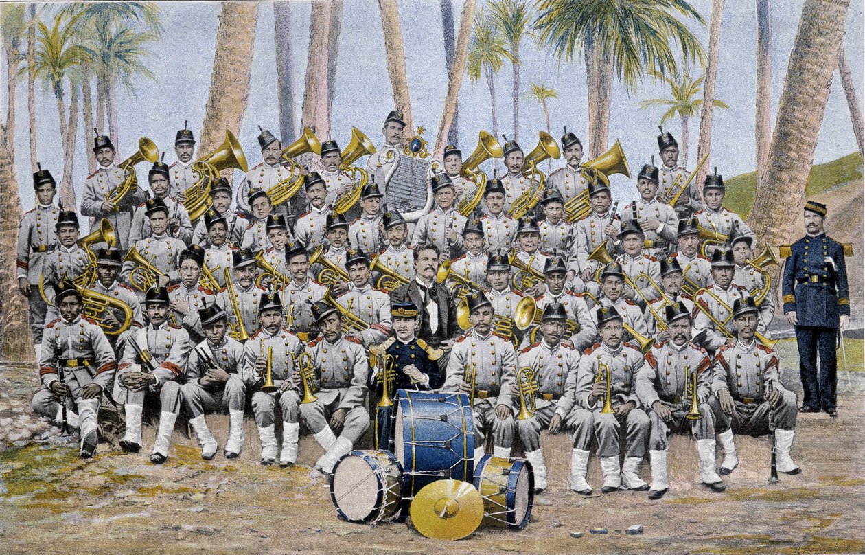 Pěší kapela v Ekvádorské republice na konci 19. století. od Unknown artist