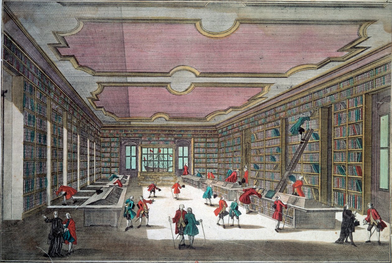 Pohled do vnitrozemí Göttingenské knihovny. Rytina Paříže 18. století, B.N. od Unknown artist