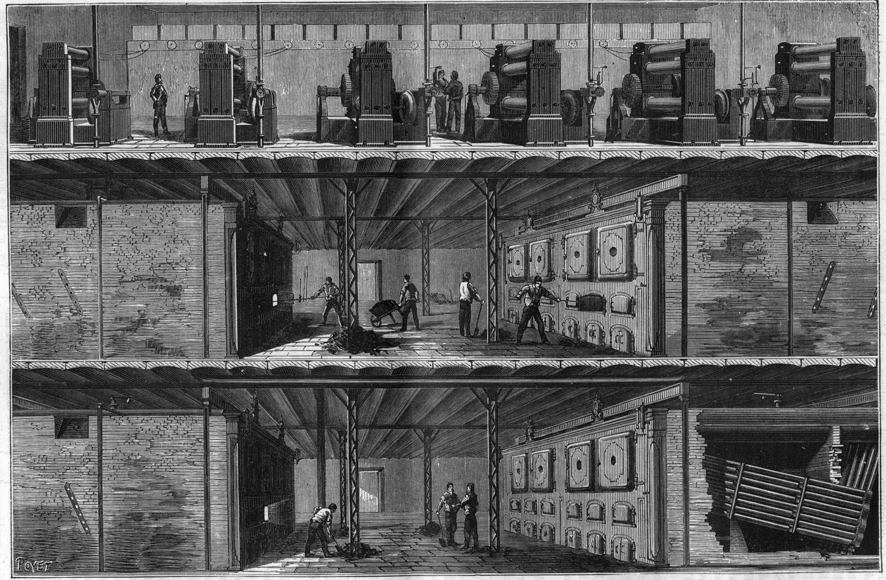 Instalace kotlů a parních dynam na Central Electricite Distribution Station (Edison System) v New Yorku v roce 1884. od Unknown artist