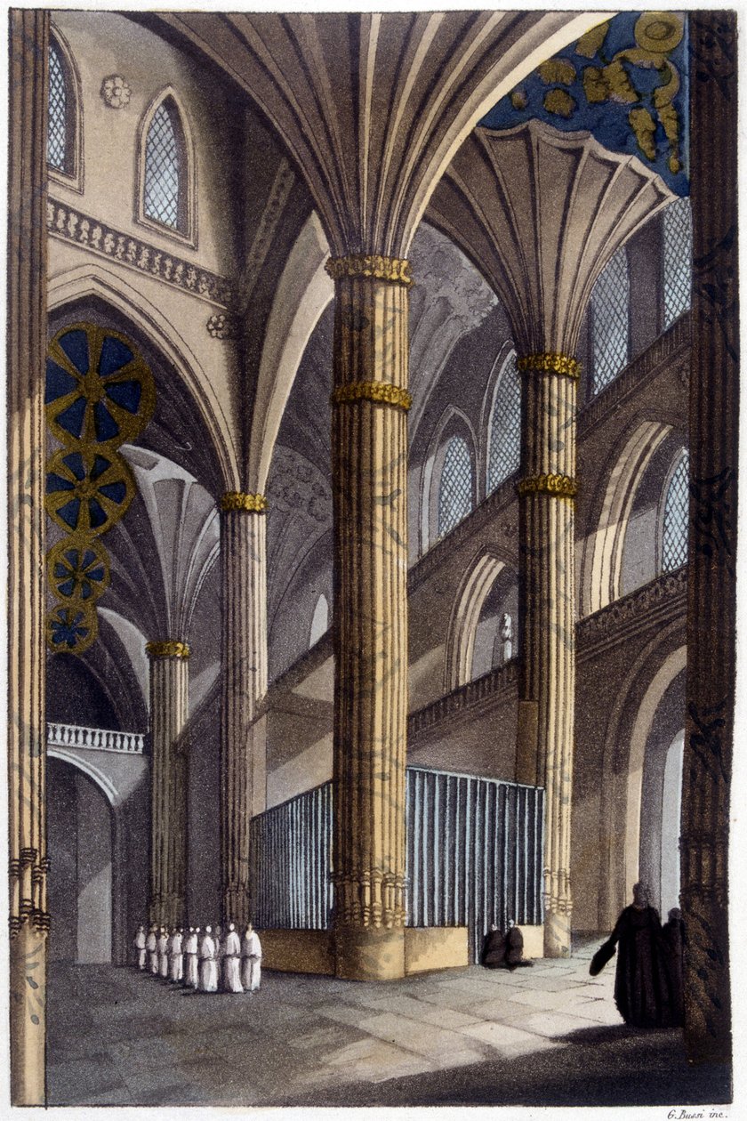 Interiér katedrály Salamanca. Litografie 19. století. od Unknown artist