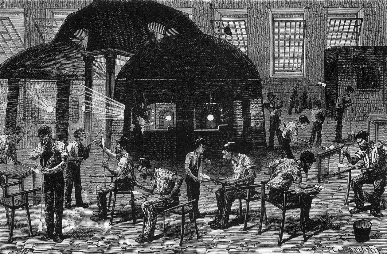 Interiér skla (gobeleterie), rytina 19. století. od Unknown artist