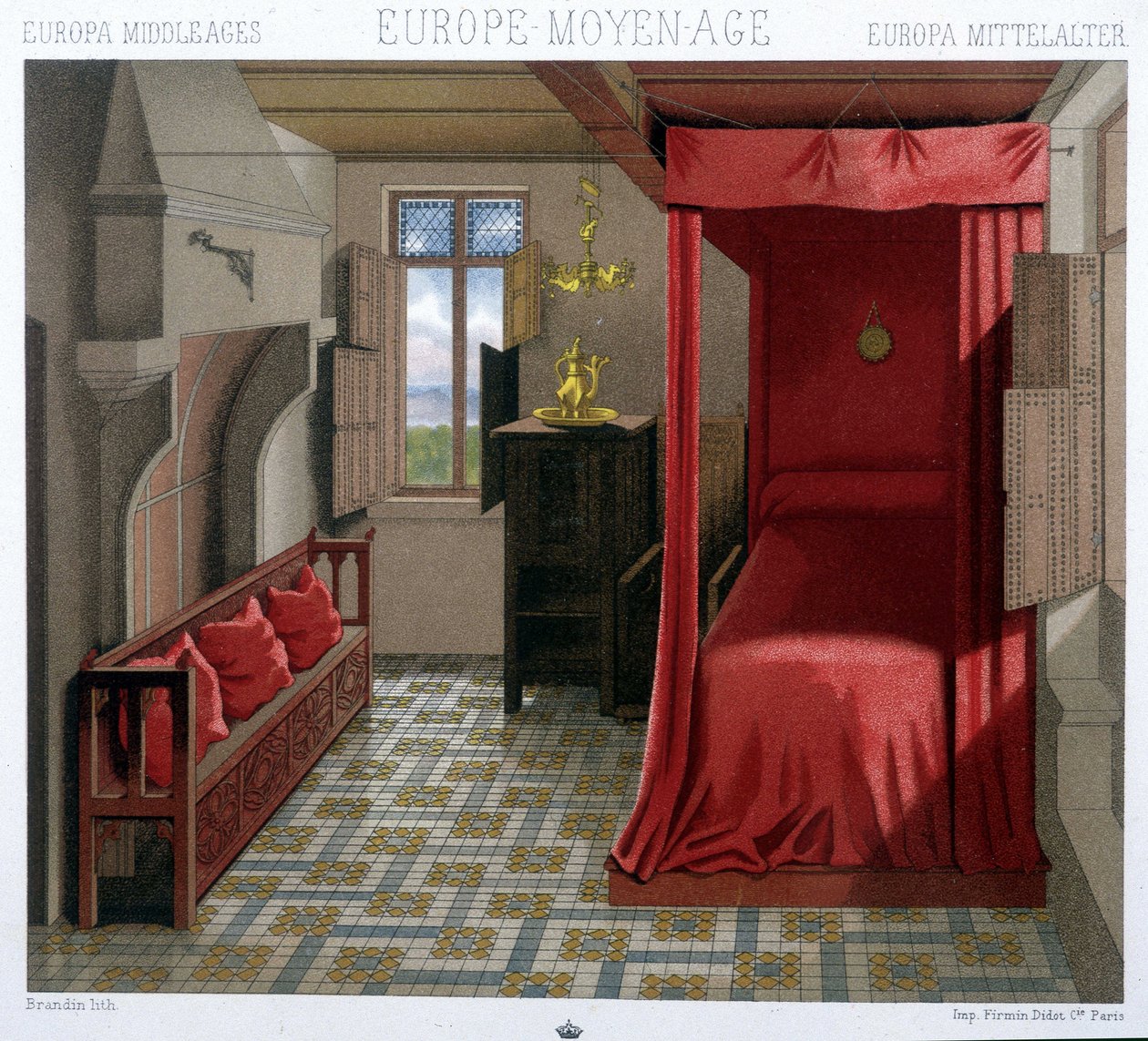 Interiér domu v 15. a 16. století. V „Le Kostým historique od A. Racineta od Unknown artist