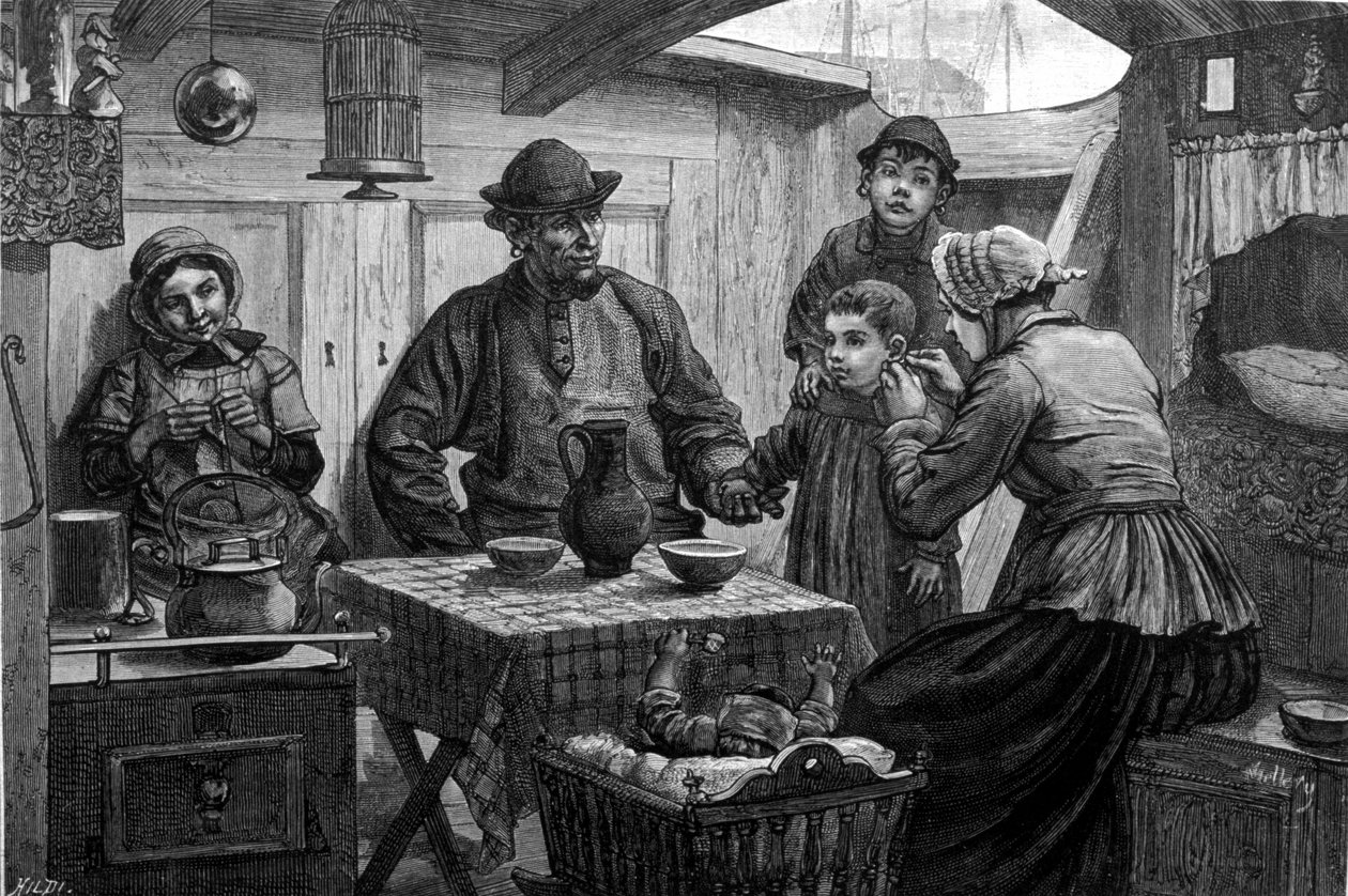 Interiér říční lodi na Lys. ilustrace 19. století od Unknown artist