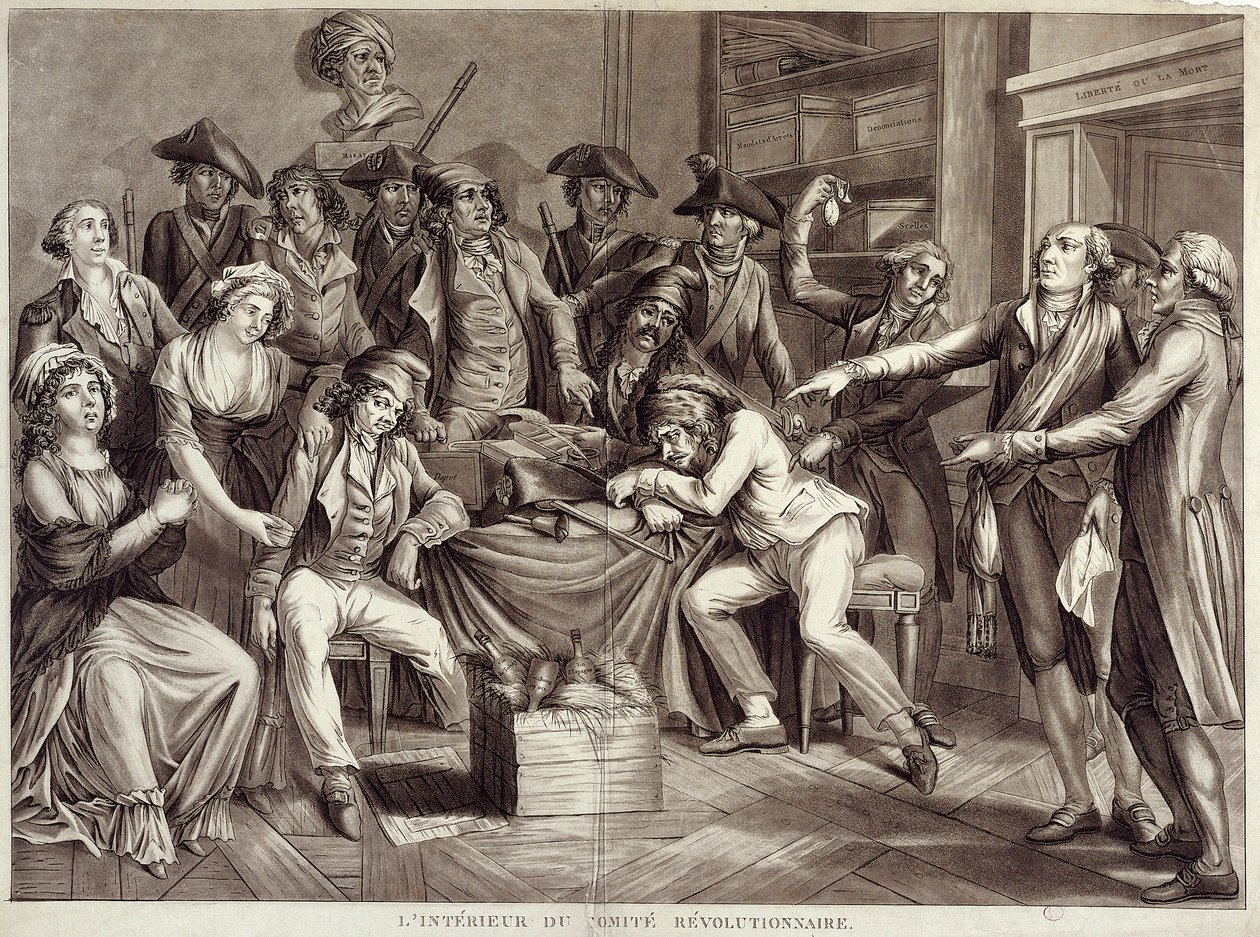 Interiér revolučního výboru. Rytina 18. století. Paříž, Musee Carnavalet od Unknown artist