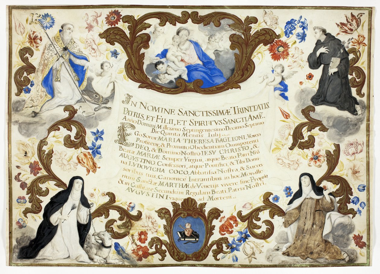 Certifikát investitury sestry Marie Terezie Baglioniové od Unknown artist